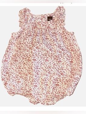 Tea Collection Baby Romper 9-12M Red Floral Bubble Romper Linen Cotton